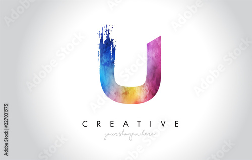 U Paintbrush Letter Design with Watercolor Brush Stroke and Modern Vibrant Colors