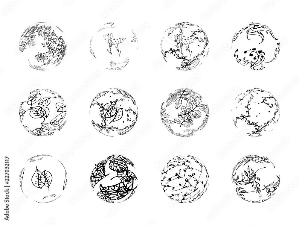 Obraz Abstract vector 3d shape or sphere illustration with doodles