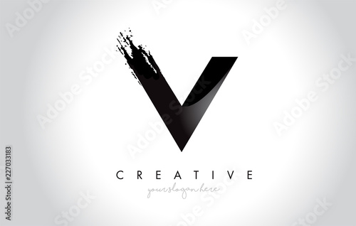 V Letter Design with Brush Stroke and Modern 3D Look.