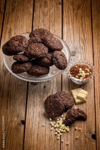 homemade chocolate cookies with cocoa and white chocolate
