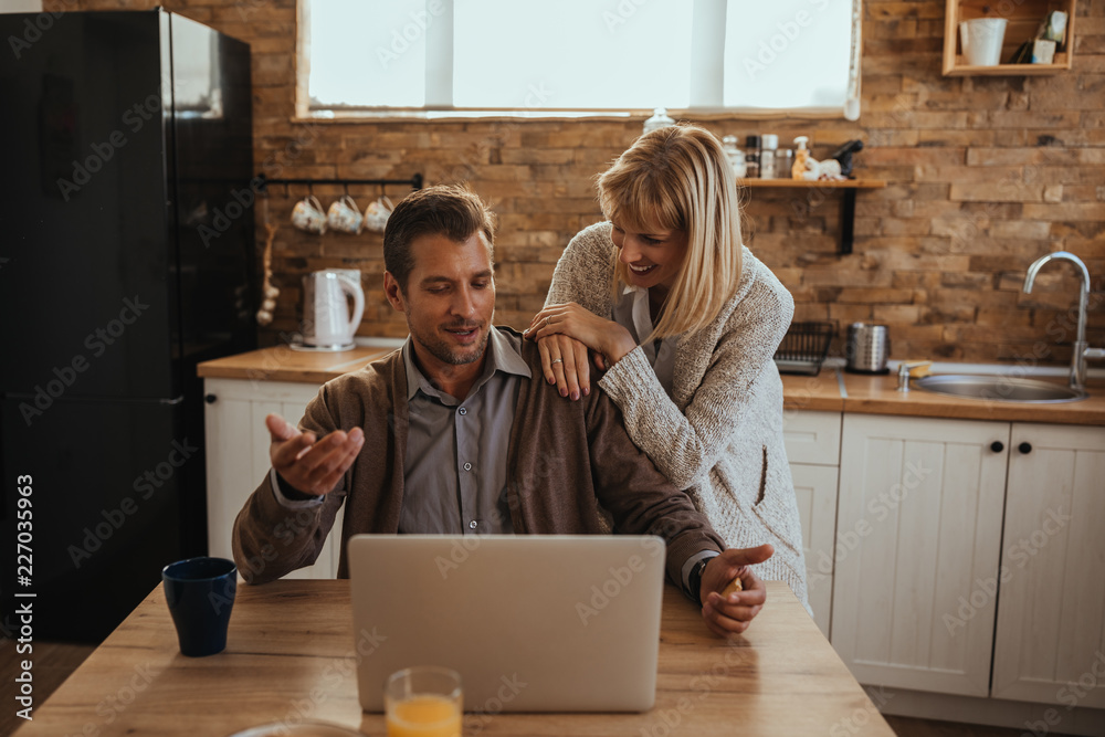 Adorable couple using technology Adorable couple using technology