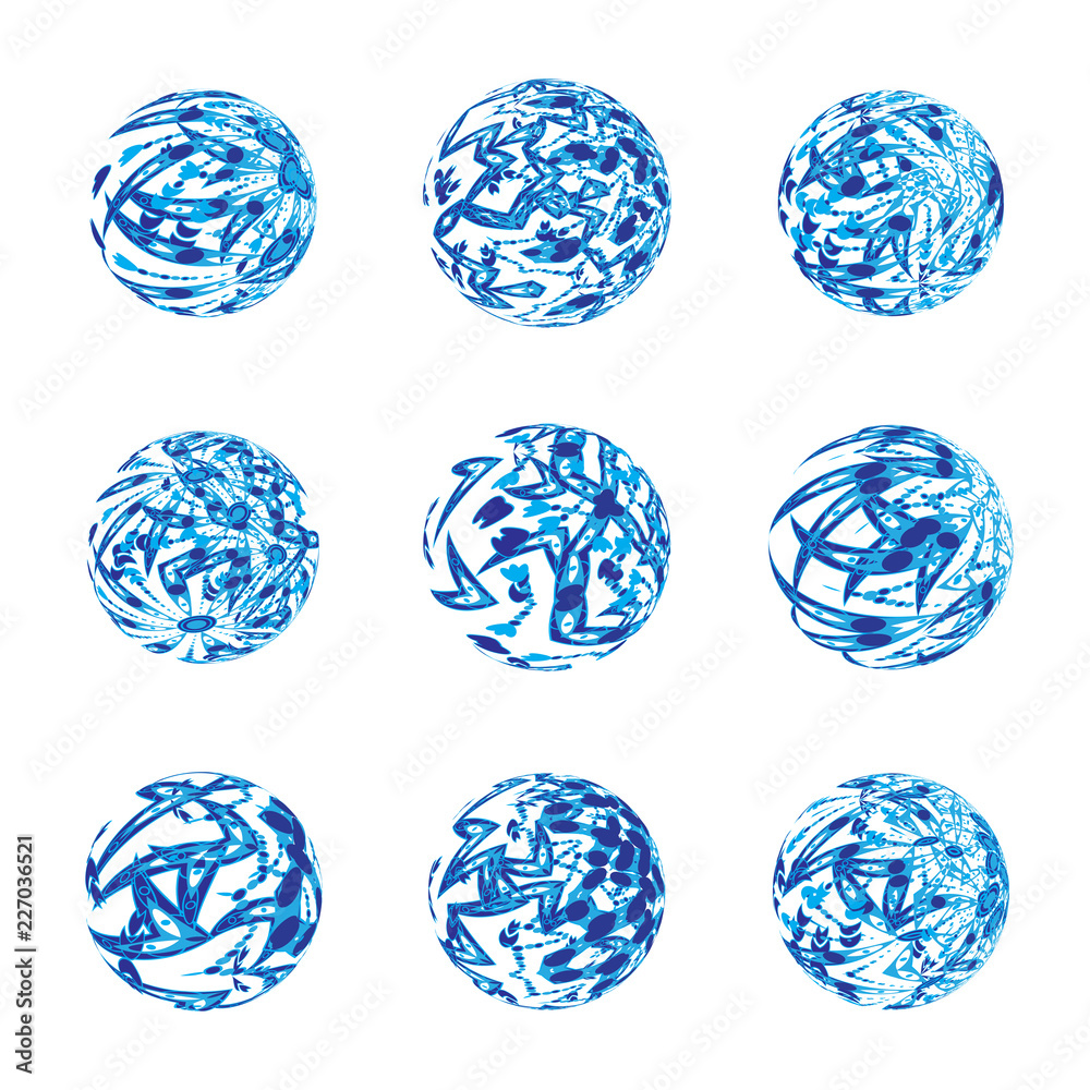 Abstract vector 3d shape or sphere illustration with doodles