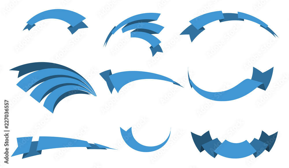 Obraz premium Set of blue ribbon banners for promotion. Collection of retro scrolls elements for design. Vector illustration.
