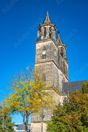Magnificent colorful Cathedral of Magdeburg in Autumn, Germany,