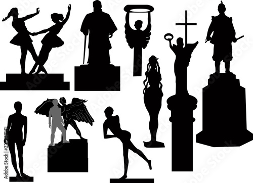 nine sculptures sketches isolated on white