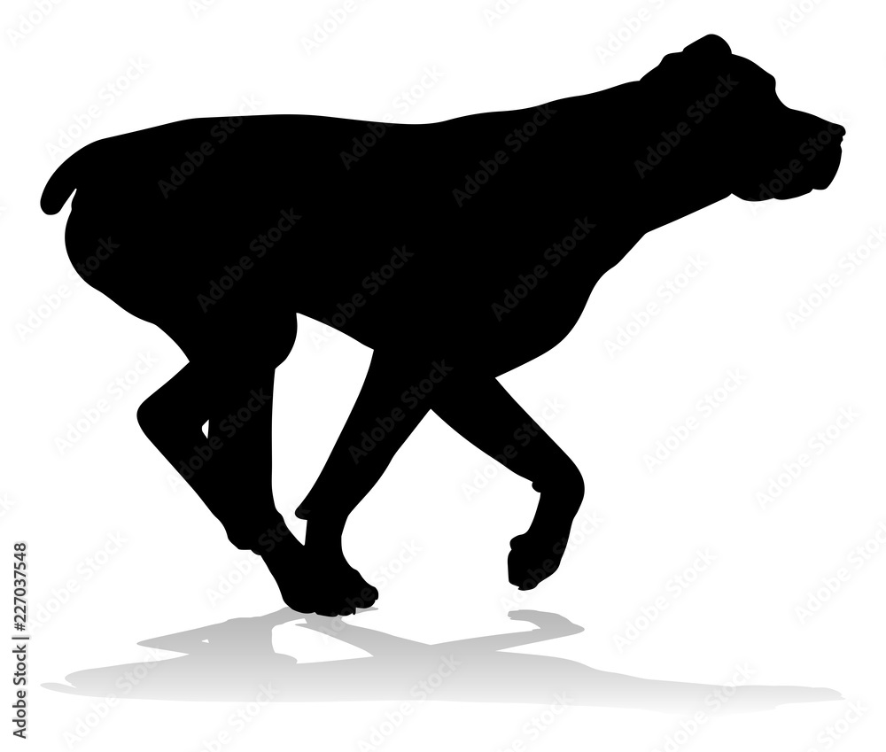 A detailed animal silhouette of a pet dog A detailed animal silhouette of a pet dog