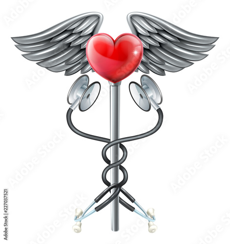 A heart caduceus stethoscope medical icon concept