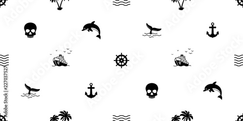 boat seamless pattern Anchor vector helm pirate palm tree dolphin isolated scarf Nautical maritime illustration sea ocean wave repeat wallpaper tile background