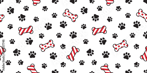 Dog paw seamless pattern vector Christmas Santa Claus Xmas dog bone french bulldog tile background scarf isolated illustration cartoon repeat wallpaper