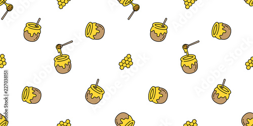 Print op canvas honey seamless pattern vector bear bee polar bear bakery bake jam food scarf iso