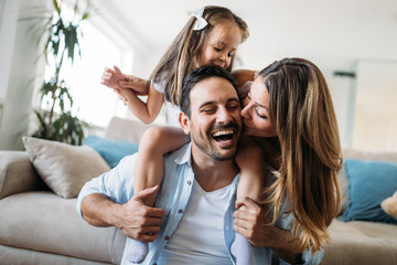 Happy family having fun time at home