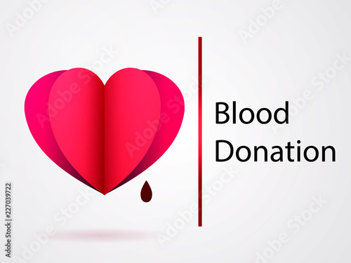 Heart with paper cut effect. Donor donation concept.  Vector illustration