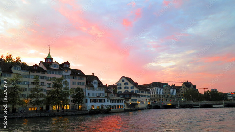 Sunset in Zurich. Switzerland