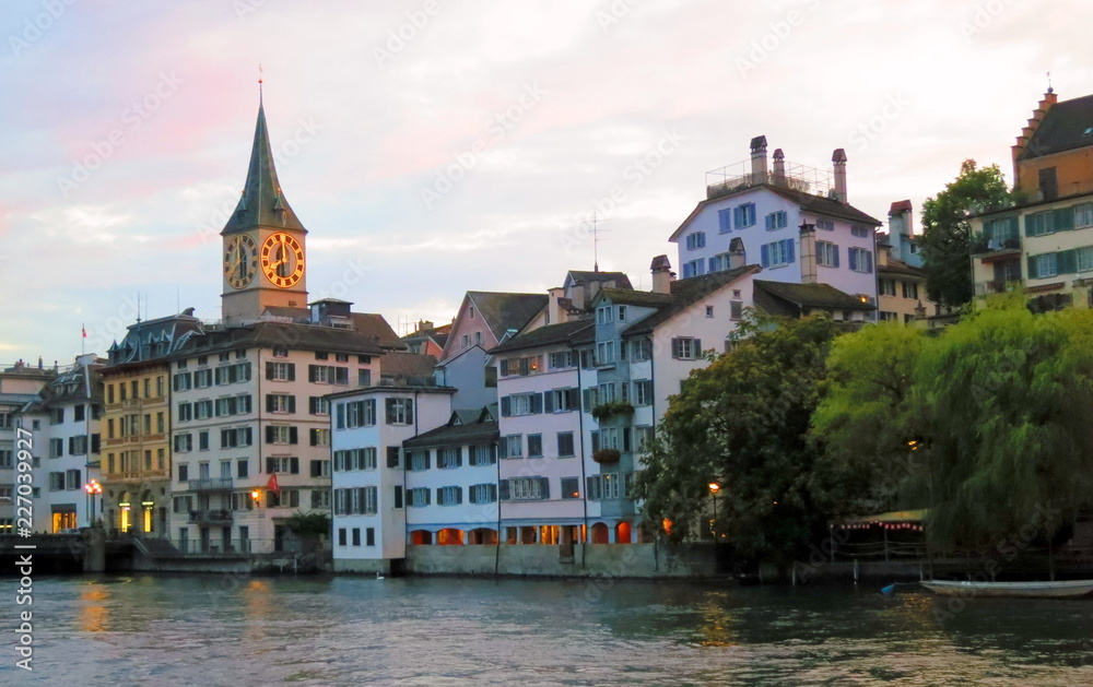 Sunset in Zurich. Switzerland