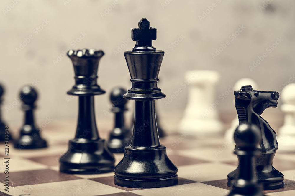 chess pieces on the board in blur selective focus chess pieces on the board in blur selective focus