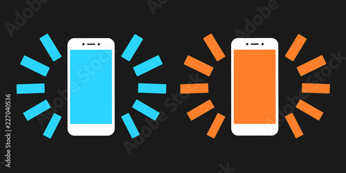 Smartphone with cold blue and warm orange display. Screen with activated night mode and shift for sleeping 