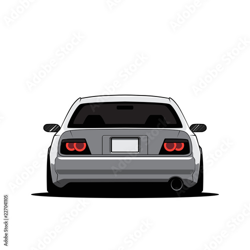 Cartoon japan tuned car isolated. Back view. Vector illustration