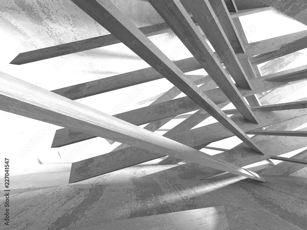 Fototapeta premium Dark concrete empty room. Modern architecture design