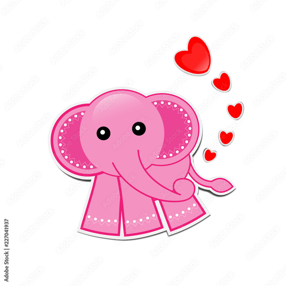Pink Elephant cartoon with hearts on white Pink Elephant cartoon with hearts on white