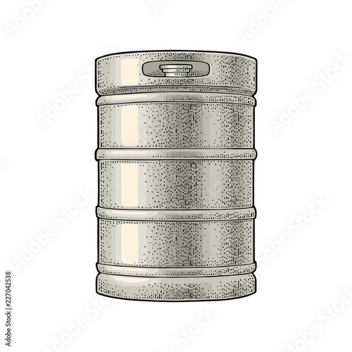 Metal beer keg. Vintage vector engraving illustration