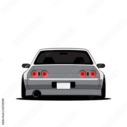 Cartoon japan tuned car isolated. Back view. Vector illustration