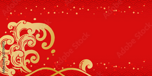 波　背景　赤　金　横