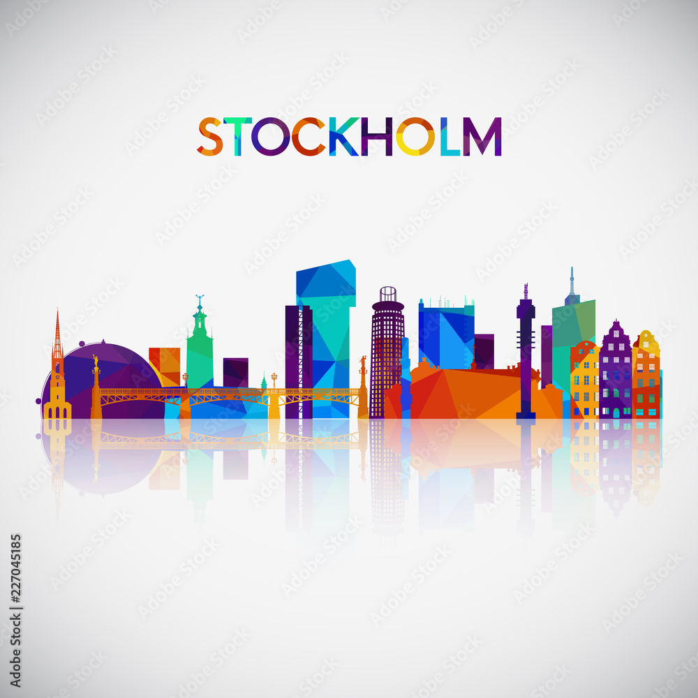 Stockholm skyline silhouette in colorful geometric style. Symbol for your design. Vector illustration.