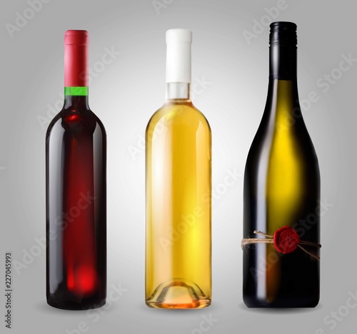 Classical wine bottle set, vector icon isolated on white background.