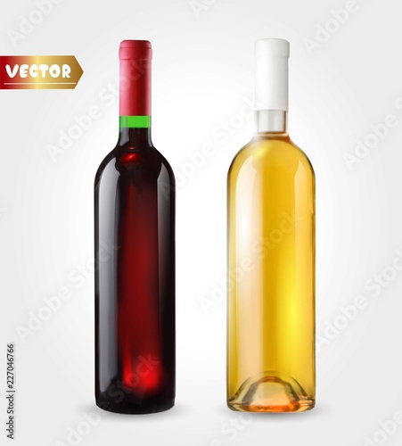 Classical wine bottle set, vector icon isolated on white background.