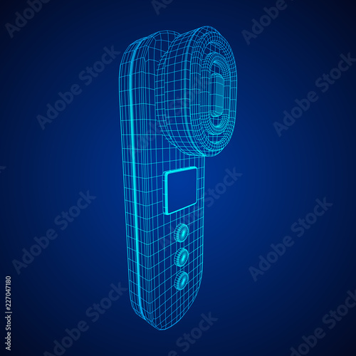 Electric lifting anti aging facial skin massage machine. Massager device wireframe low poly mesh vector illustration