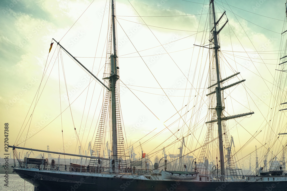 Hamburg old ship sailing harbour sundown travel romantic Hamburg old ship sailing harbour sundown travel romantic