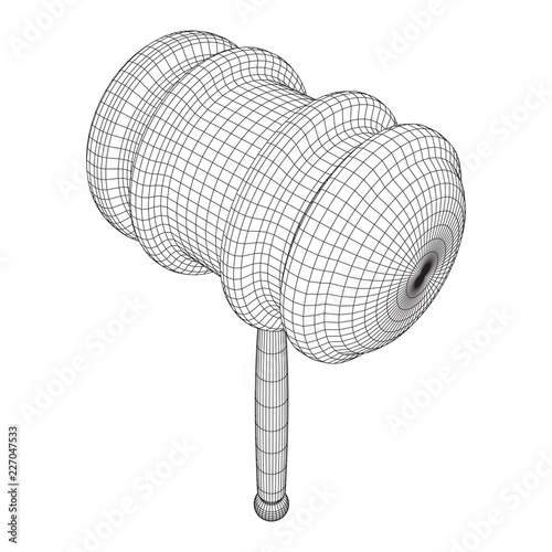 Gavel, hammer of judge or auctioneer. Wireframe low poly mesh vector illustration