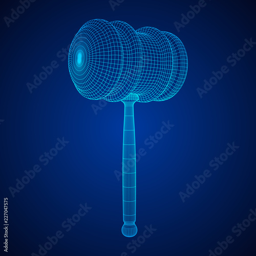 Gavel, hammer of judge or auctioneer. Wireframe low poly mesh vector illustration