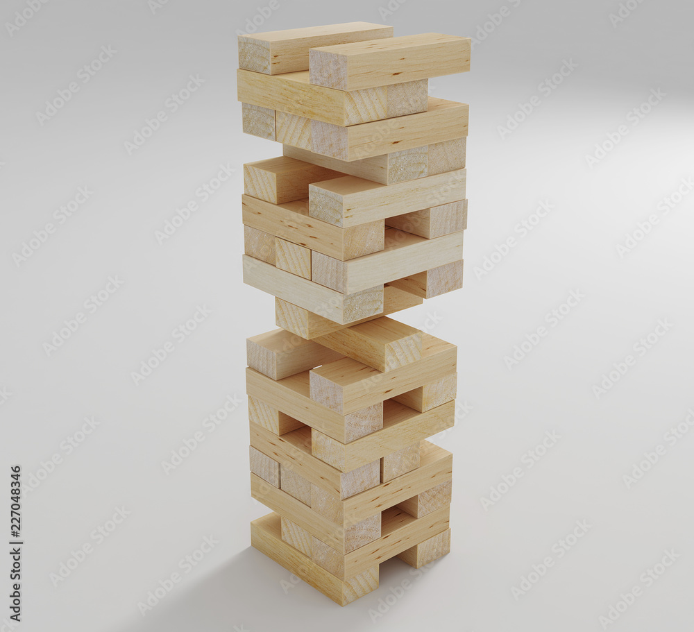 Wooden block tower game isolated on white background Wooden block tower game isolated on white background