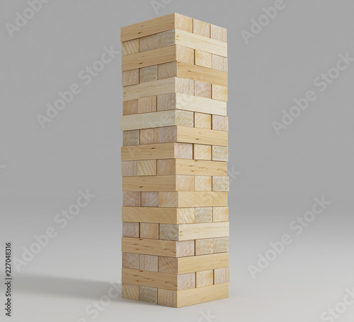 Wooden block tower game isolated on white background