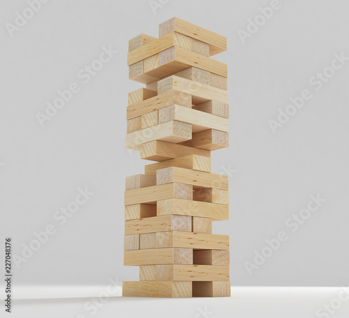 Obraz na plátně Wooden block tower game isolated on white background