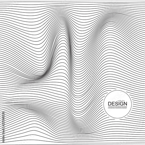 Distorted wave monochrome texture. Abstract dynamical rippled surface. Vector stripe deformation background.