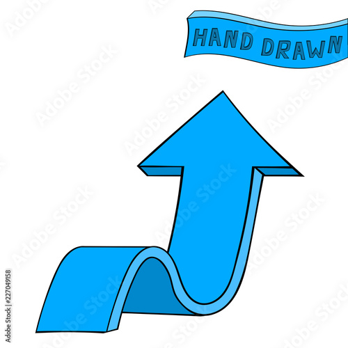 Blue arrow. UP sign. Hand drawn sketch