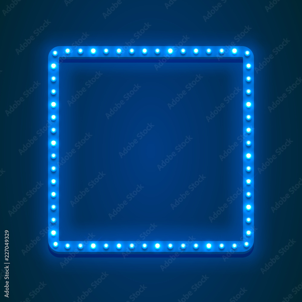 Neon frame sign in the shape of a square. template design element, Vector illustration