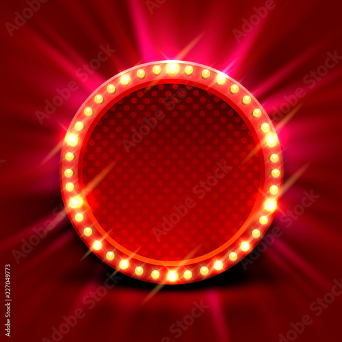 Neon frame sign in the shape of a circle. template design element. Vector illustration