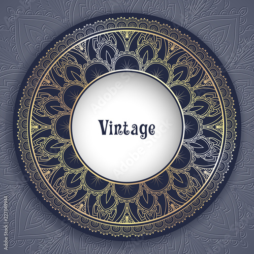 Vintage ornamental round frame for greeting card  invitation or packaging design