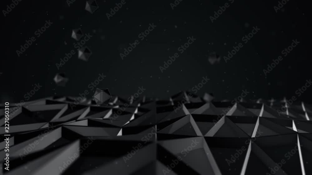 Abstract background with animation moving vertex of polygonal surface. Animation of seamless loop.