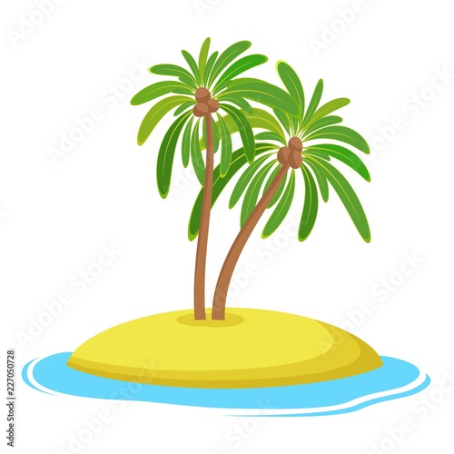 Island with coconut palm trees isolaed on white background  Summer vacation holiday tropical ocean  Vector illustration