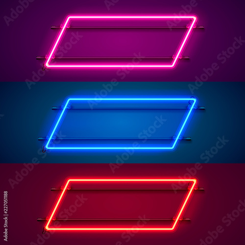 Neon frame sign in the shape of a square. Set color. template design element. Vector illustration