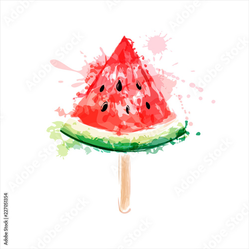 Watermelon popsicle on white background. Summer concept. Vector watercolor