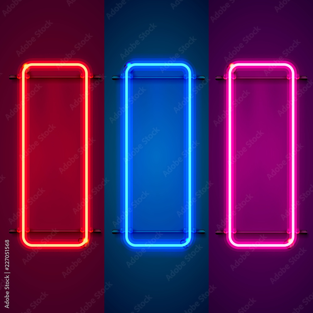 Neon frame sign in the shape of a square. Set color. template design element. Vector illustration Neon frame sign in the shape of a square. Set color. template design element. Vector illustration
