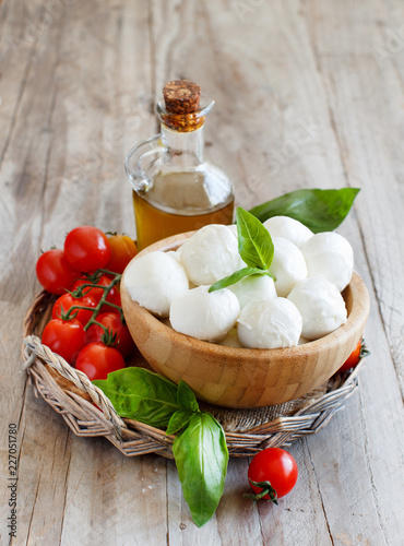 Italian cheese mozzarella with tomatoes, basil and olive oil