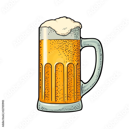Glass beer. Vector engraving color vintage illustration isolated on white