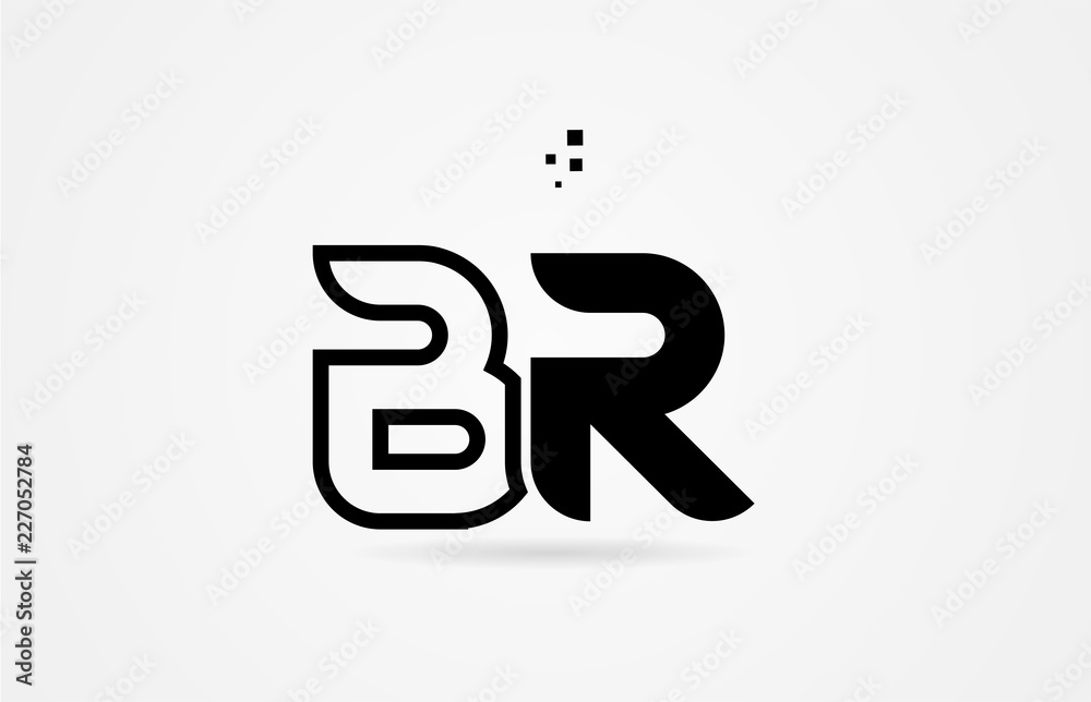 black and white alphabet letter br b r logo icon design