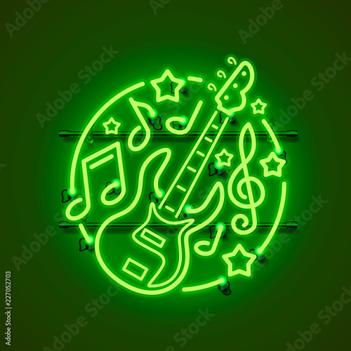 Neon label music rock banner. template design element. Vector illustration